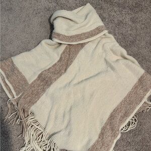 Bebe Cream and Brown Knit Poncho